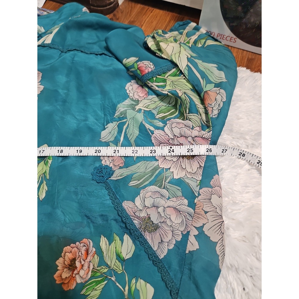 JOHNY WAS ROMANO Flower Ceres Shirt Large Teal Floral Cupra Rayon Button Down - Picture 4 of 9